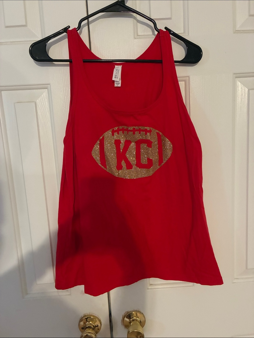 Bella Canvas Red Tank Top with Gold KC Football Graphic